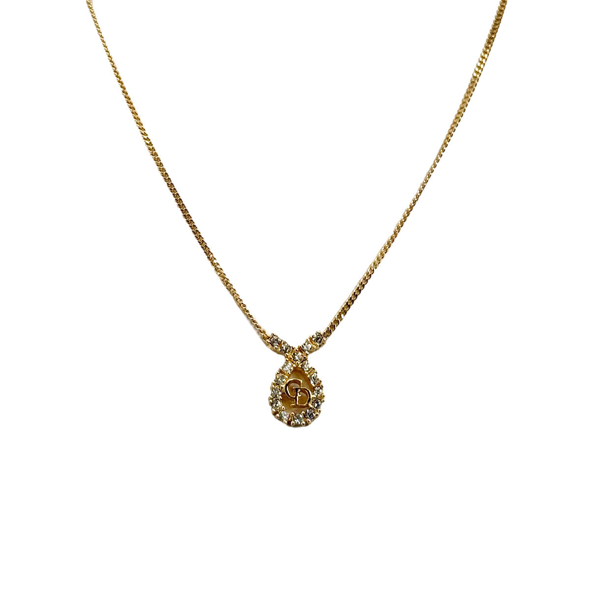 CHRISTIAN DIOR NECKLACE CD LOGO RHINESTONE GOLD ACCESSORY 90299326