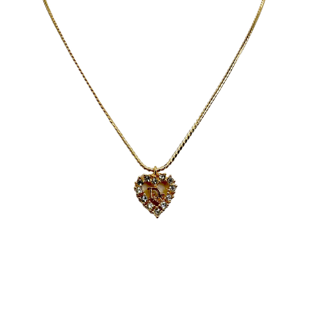 CHRISTIAN DIOR NECKLACE LOGO HEART RHINESTONE GOLD ACCESSORY 90299327