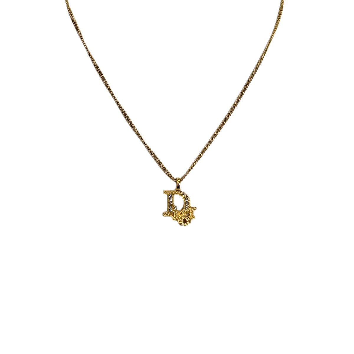 CHRISTIAN DIOR NECKLACE LOGO RHINESTONE GOLD ACCESSORY 90299331