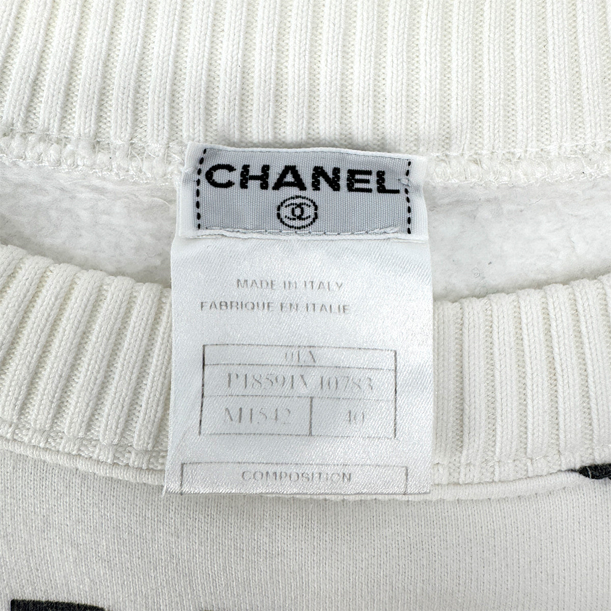 CHANEL MADEMOISELLE LONG SLEEVE SWEATSHIRT WHITE COTTON 40 01A RTW 90299334