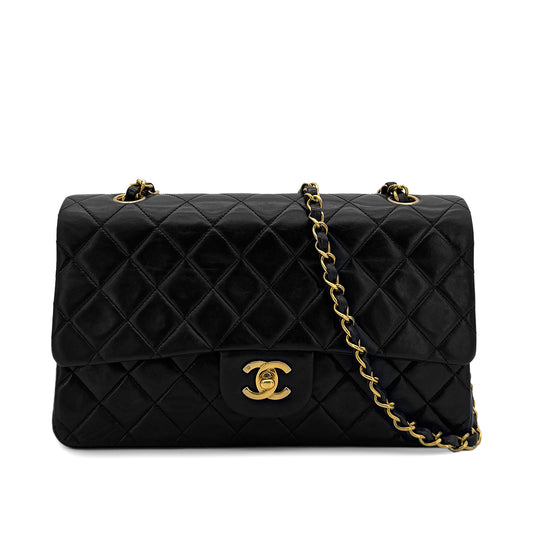 CHANEL VINTAGE CLASSIC FLAP MEDIUM CHAIN SHOULDER BAG BLACK LAMB SKIN 90299338