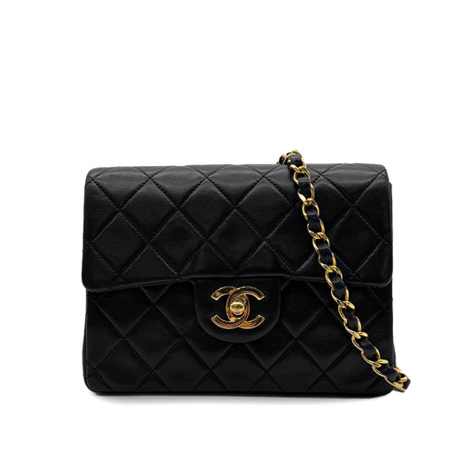 CHANEL VINTAGE MINI SQUARE 17 CHAIN SHOULDER BAG BLACK LAMB SKIN 90299340