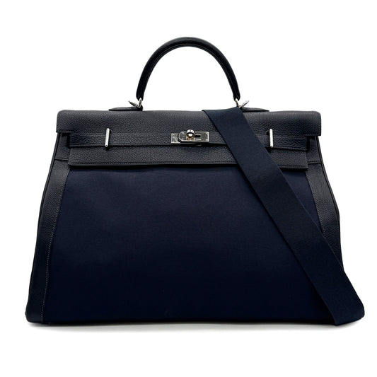 HERMES KELLY 50 RETOURNE BLUE MARINE TOGO TOILE OFFICIER HAND SHOULDER BAG □F SHW 90299345