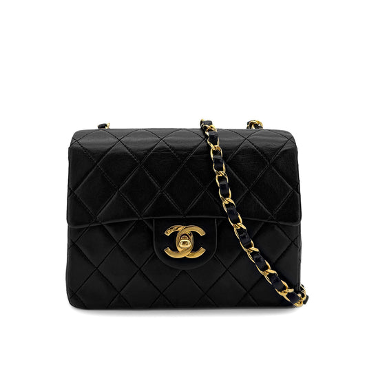 CHANEL VINTAGE MINI SQUARE 17 CHAIN SHOULDER BAG BLACK LAMB SKIN 90299347