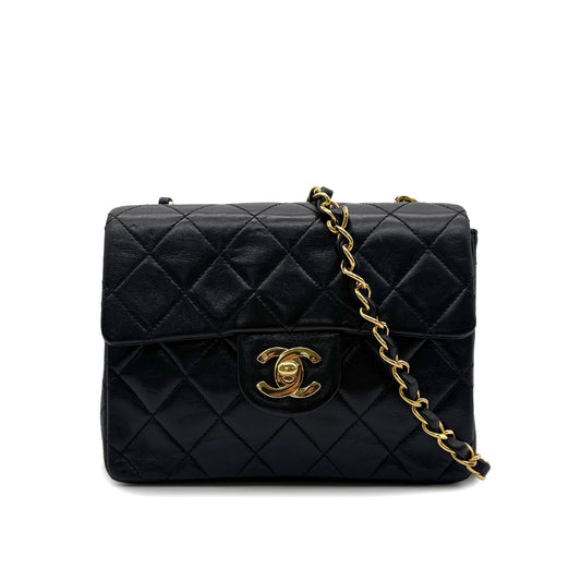 CHANEL VINTAGE MINI SQUARE 17 CHAIN SHOULDER BAG BLACK LAMB SKIN 90299351