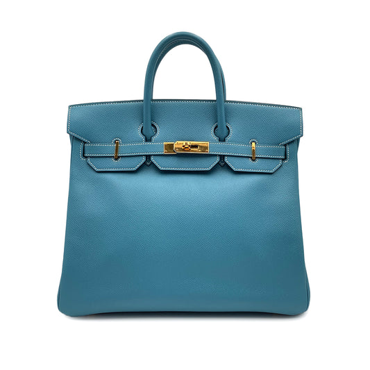 HERMES HAUT A COURROIES 32 BLUE JEAN EPSOM HAND BAG □C SHW 90299364