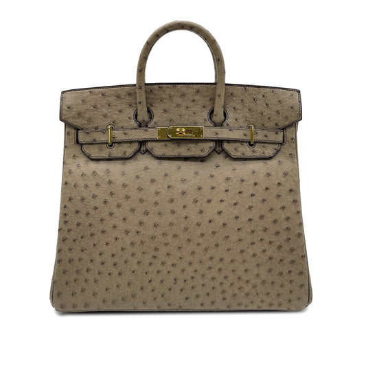 HERMES HAUT A COURROIES 32 GRAY OSTRICH HAND BAG 〇W GHW 90299365