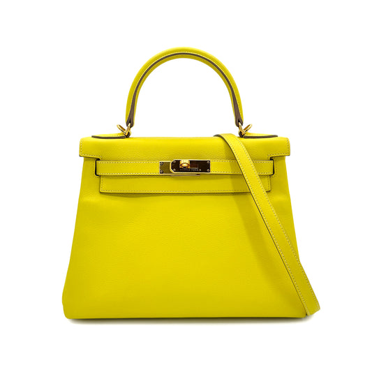 HERMES KELLY 28 RETOURNE LIME EVERCOLOR HAND SHOULDER BAG Y GHW 90299546
