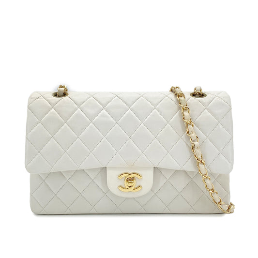 CHANEL VINTAGE CLASSIC FLAP MEDIUM CHAIN SHOULDER BAG WHITE LAMB SKIN 90299560