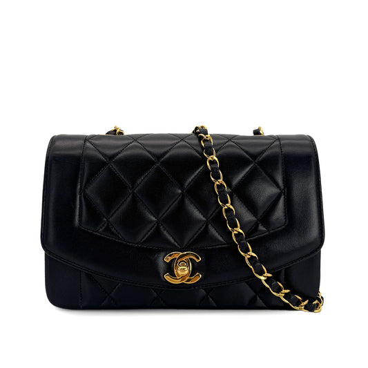 CHANEL VINTAGE DIANA SMALL CHAIN SHOULDER BAG BLACK LAMB SKIN 90299568