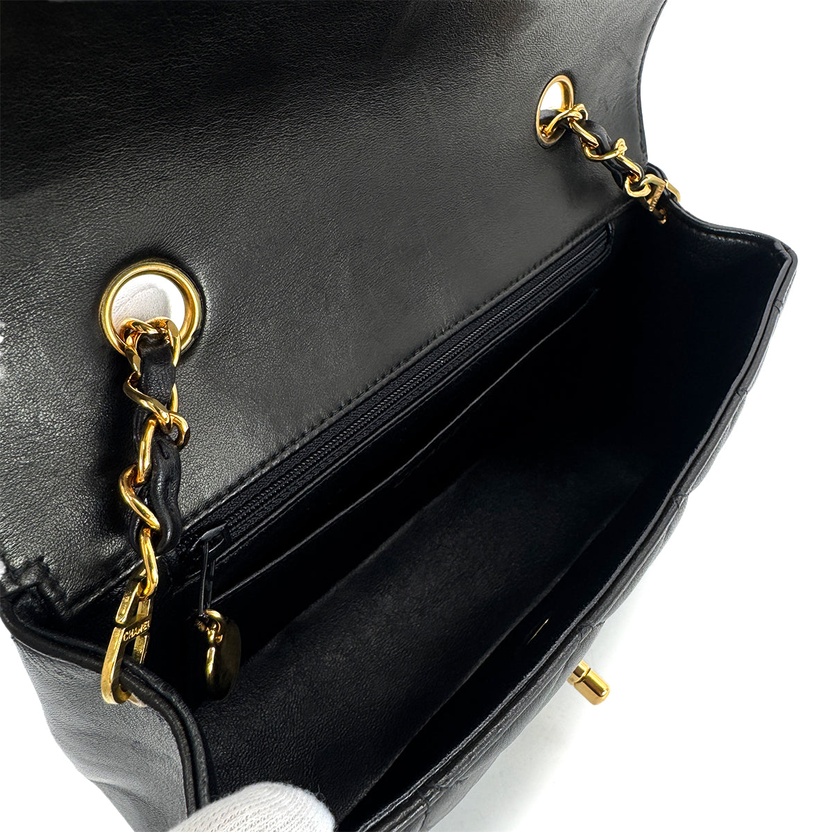CHANEL VINTAGE DIANA SMALL CHAIN SHOULDER BAG BLACK LAMB SKIN 90299568