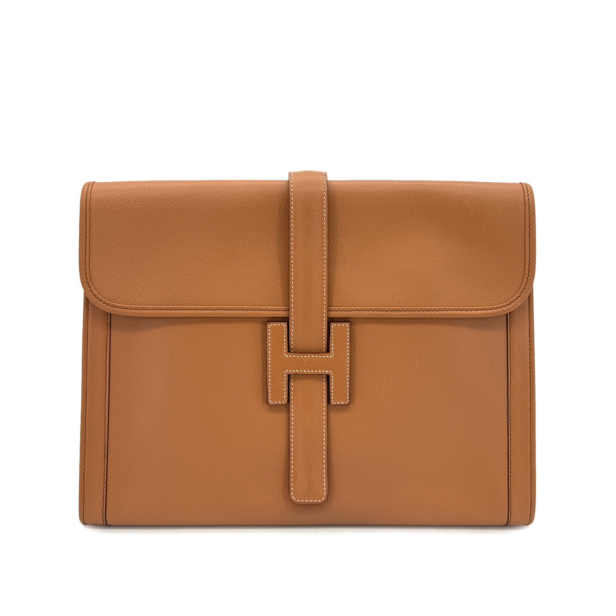 HERMES JIGE GM NATUREL COUCHEVEL CLUTCH BAG 〇R 90299610