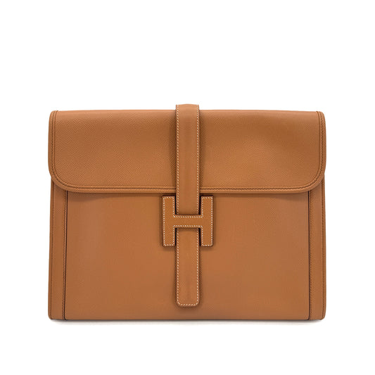 HERMES JIGE GM NATUREL COUCHEVEL CLUTCH BAG 〇R 90299610