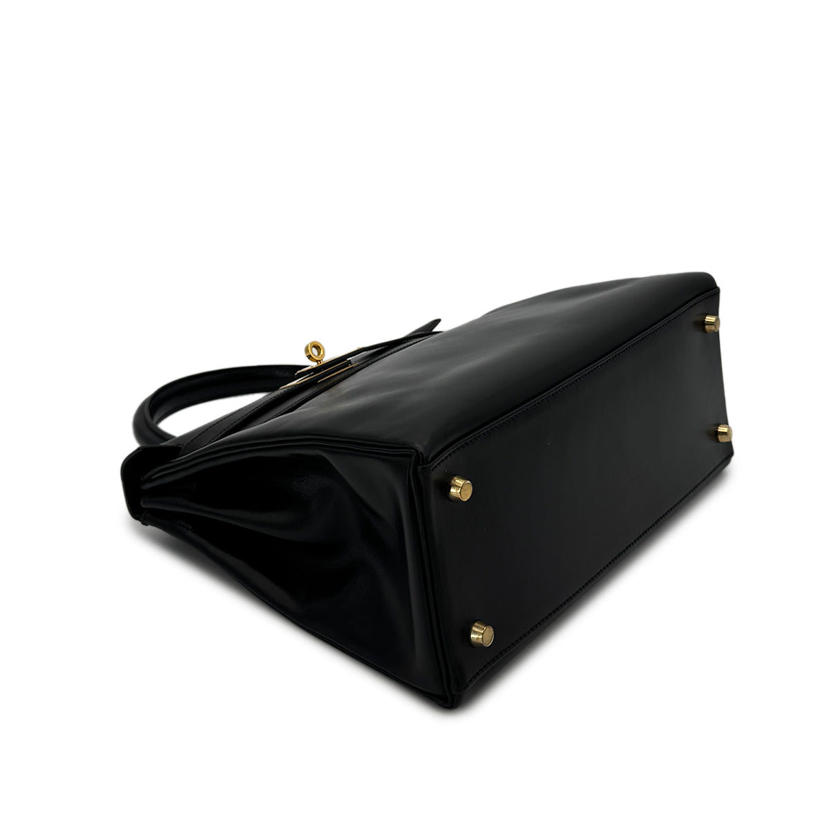 HERMES KELLY 28 RETOURNE BLACK BOXCALF HAND SHOULDER BAG □B GHW 90299703