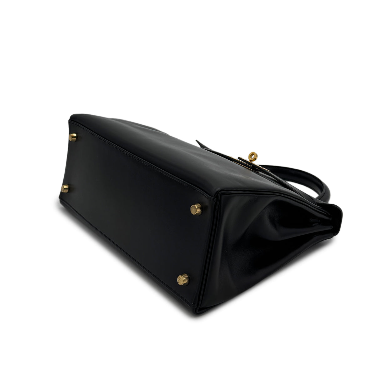 HERMES KELLY 28 RETOURNE BLACK BOXCALF HAND SHOULDER BAG □B GHW 90299703