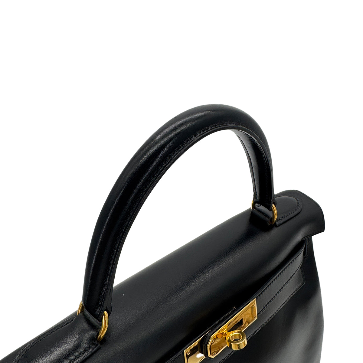 HERMES KELLY 28 RETOURNE BLACK BOXCALF HAND SHOULDER BAG □B GHW 90299703
