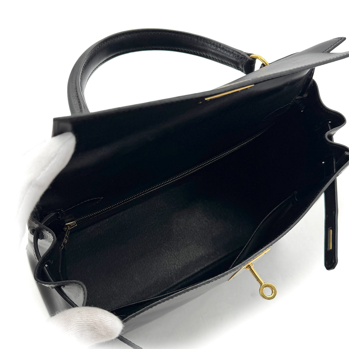 HERMES KELLY 28 RETOURNE BLACK BOXCALF HAND SHOULDER BAG □B GHW 90299703