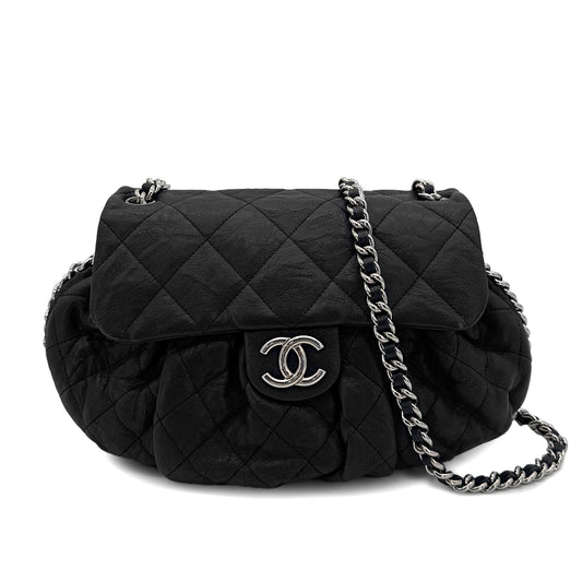 CHANEL MATELASSE CHAIN AROUND SHOULDER BAG NAVY LEATHER 90299755