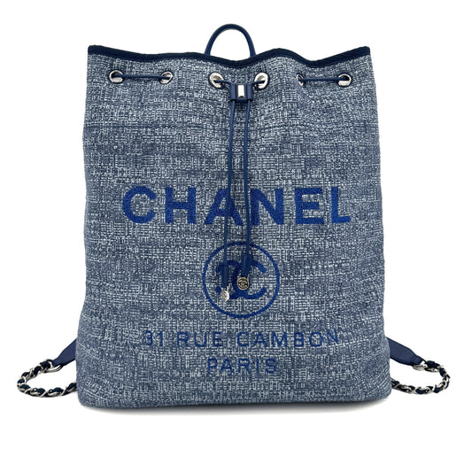 CHANEL DEAUVILLE BACK PACK BLUE CANVAS LEATHER 90299784