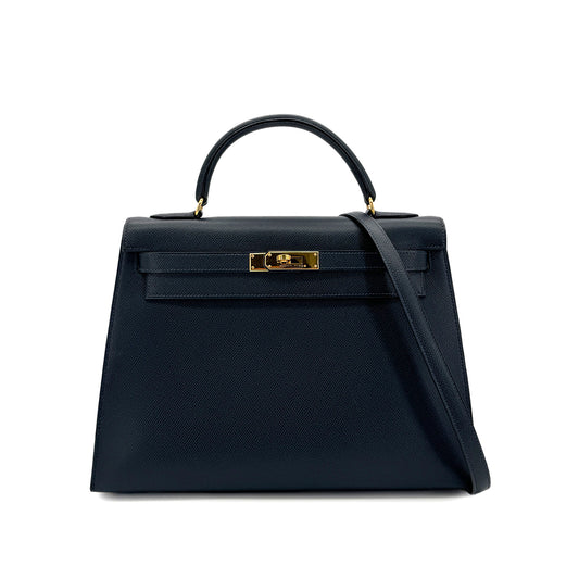 HERMES KELLY 32 SELLIER BLUE MARINE COUCHEVEL HAND SHOULDER BAG 〇Z GHW 90299785