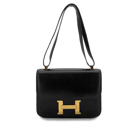 HERMES CONSTANCE 23 BLACK BOXCALF SHOULDER BAG 〇O GHW 90299789