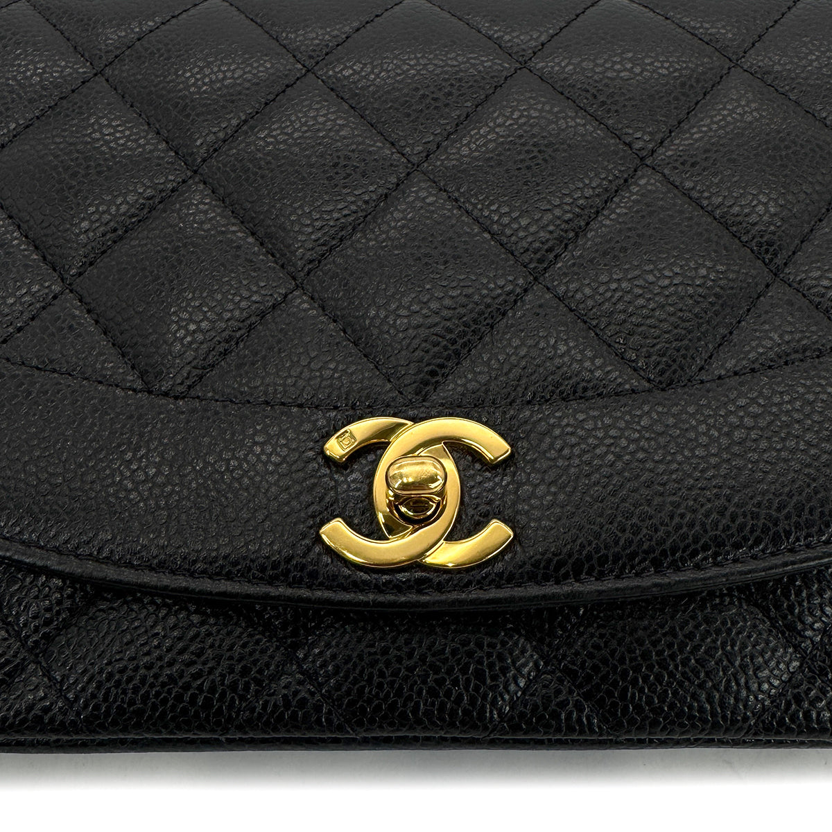 CHANEL VINTAGE DIANA MEDIUM CHAIN SHOULDER BAG BLACK CAVIR SKIN 90299801