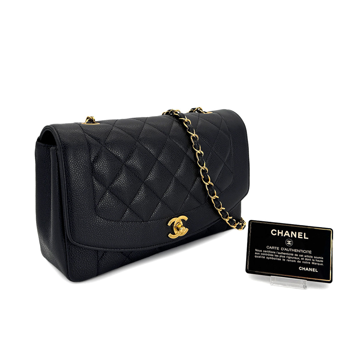 CHANEL VINTAGE DIANA MEDIUM CHAIN SHOULDER BAG BLACK CAVIR SKIN 90299801