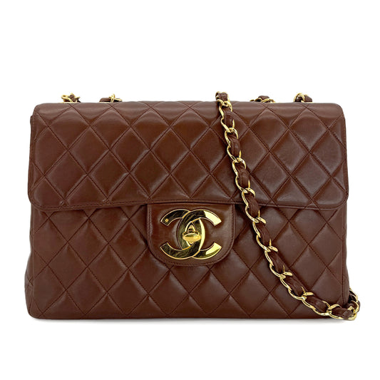 CHANEL VINTAGE JUMBO MATELASSE 30 CHAIN SHOULDER BAG BROWN LAMB SKIN 90299812
