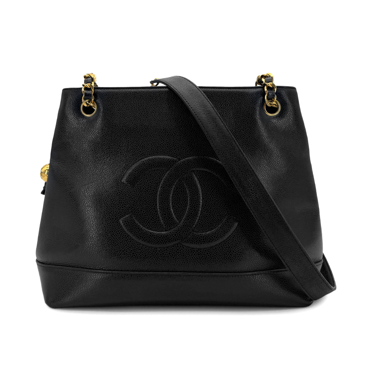 CHANEL VINTAGE BIG COCO CHAIN SHOULDER BAG BLACK CAVIAR SKIN 90299819