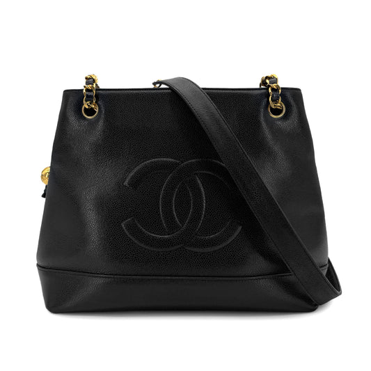 CHANEL VINTAGE BIG COCO CHAIN SHOULDER BAG BLACK CAVIAR SKIN 90299819