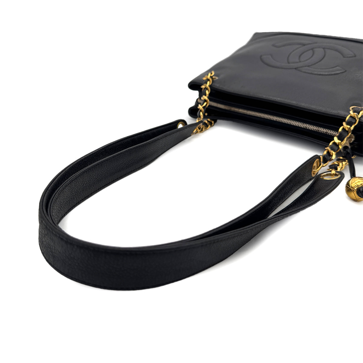 CHANEL VINTAGE BIG COCO CHAIN SHOULDER BAG BLACK CAVIAR SKIN 90299819