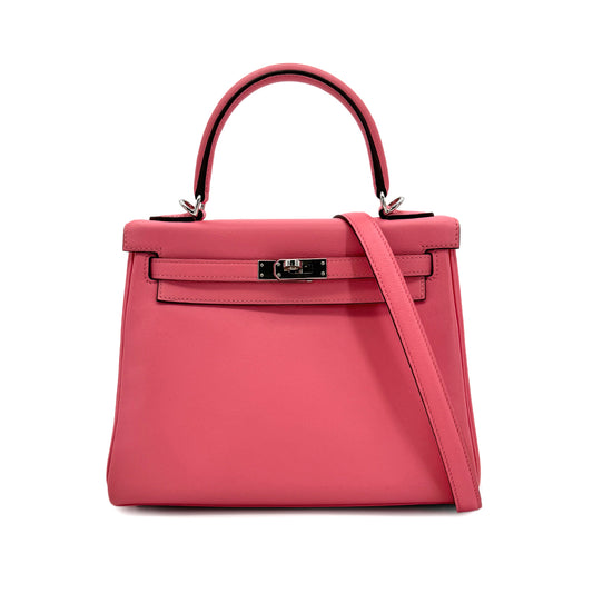 HERMES KELLY 25 RETOURNE ROSE AZALEE SWIFT HAND SHOULDER BAG Y SHW 90299823