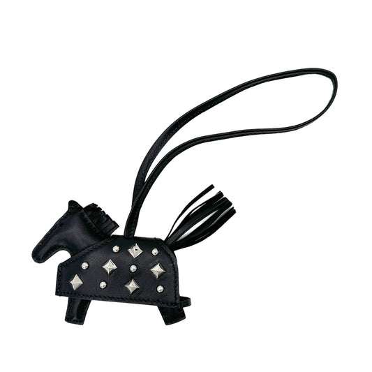 HERMES BAG CHARM RODEO ROBEO ROCK PM BLACK AGNEAU MILO K 90299825