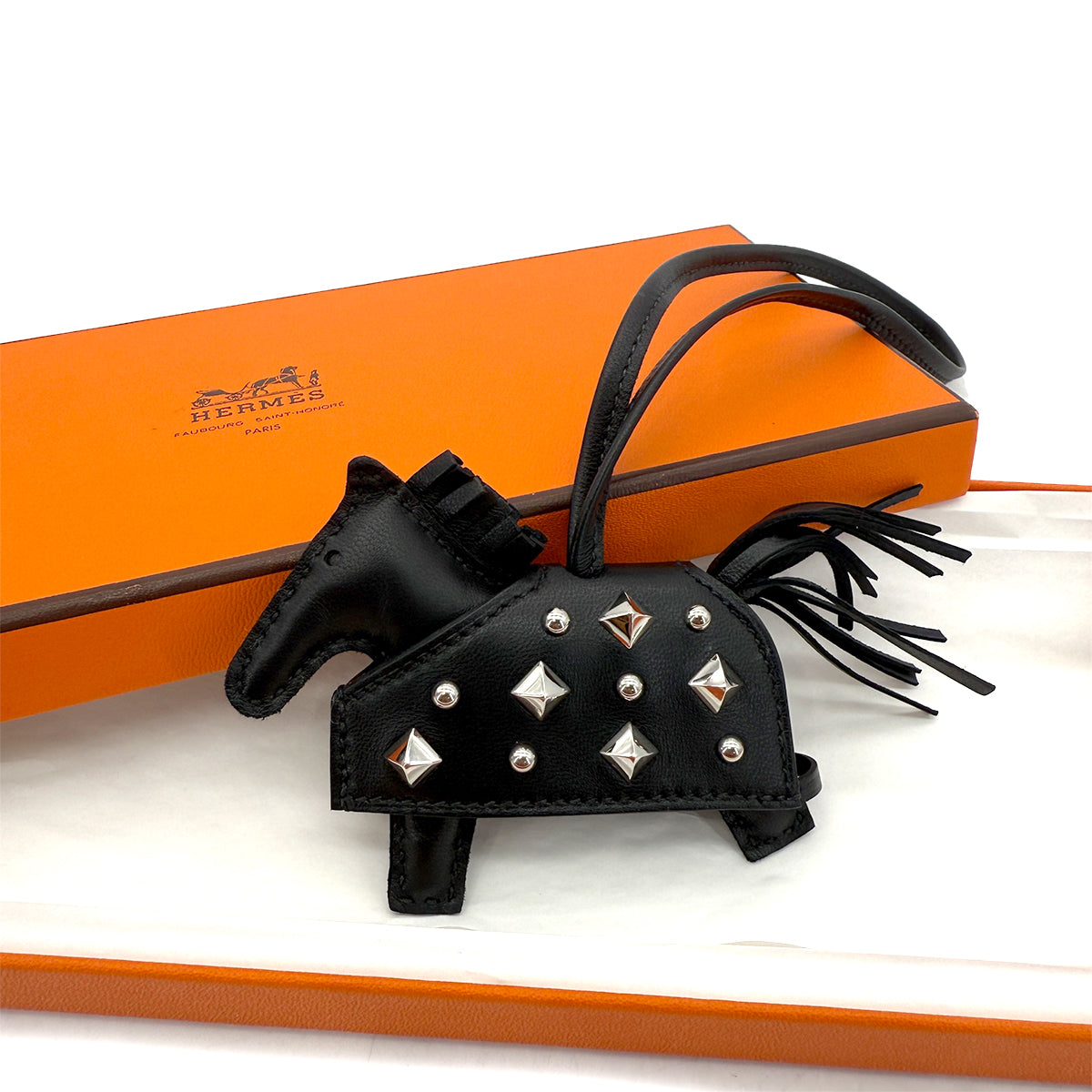 HERMES BAG CHARM RODEO ROBEO ROCK PM BLACK AGNEAU MILO K 90299825