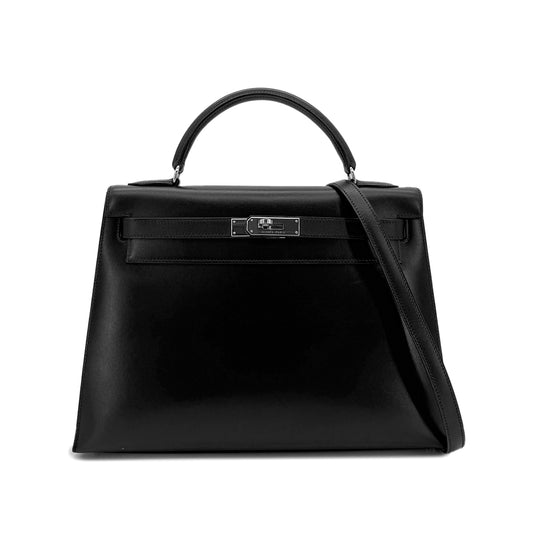 HERMES KELLY 32 SELLIER BLACK BOXCALF HAND SHOULDER BAG □C SHW 90299828