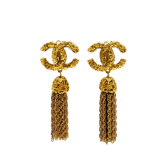 CHANEL VINTAGE EARRINGS COCOMARK FRINGE ACCESSORY 93A 90300000