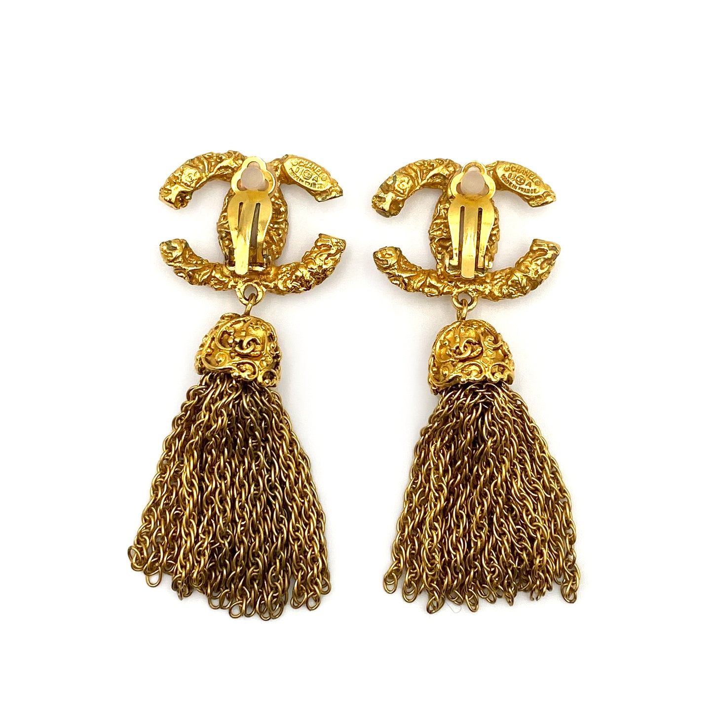 CHANEL VINTAGE EARRINGS COCOMARK FRINGE ACCESSORY 93A 90300000