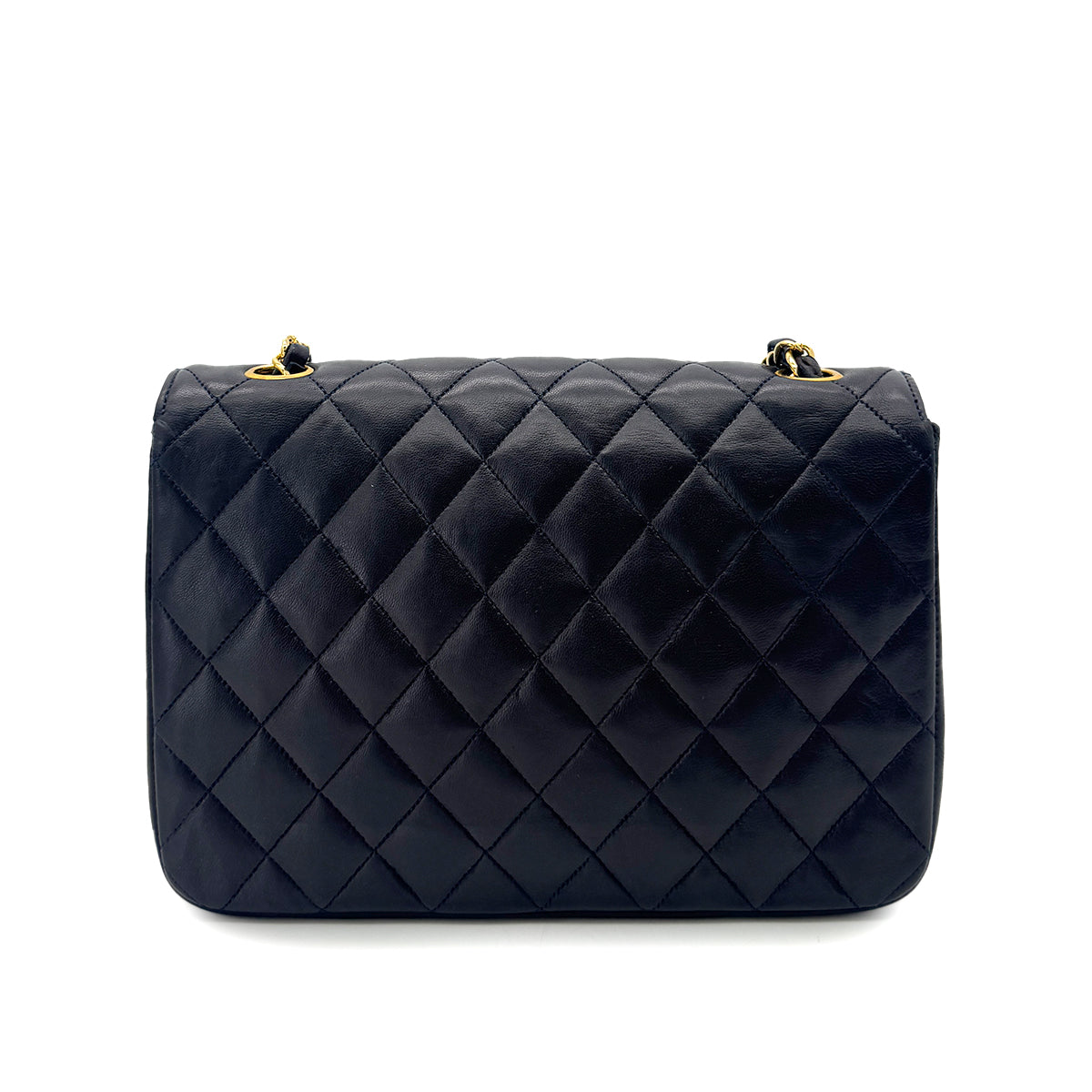 CHANEL VINTAGE MATELASSE HALF MOON CHAIN SHOULDER BAG NAVY LAMB SKIN 90300010