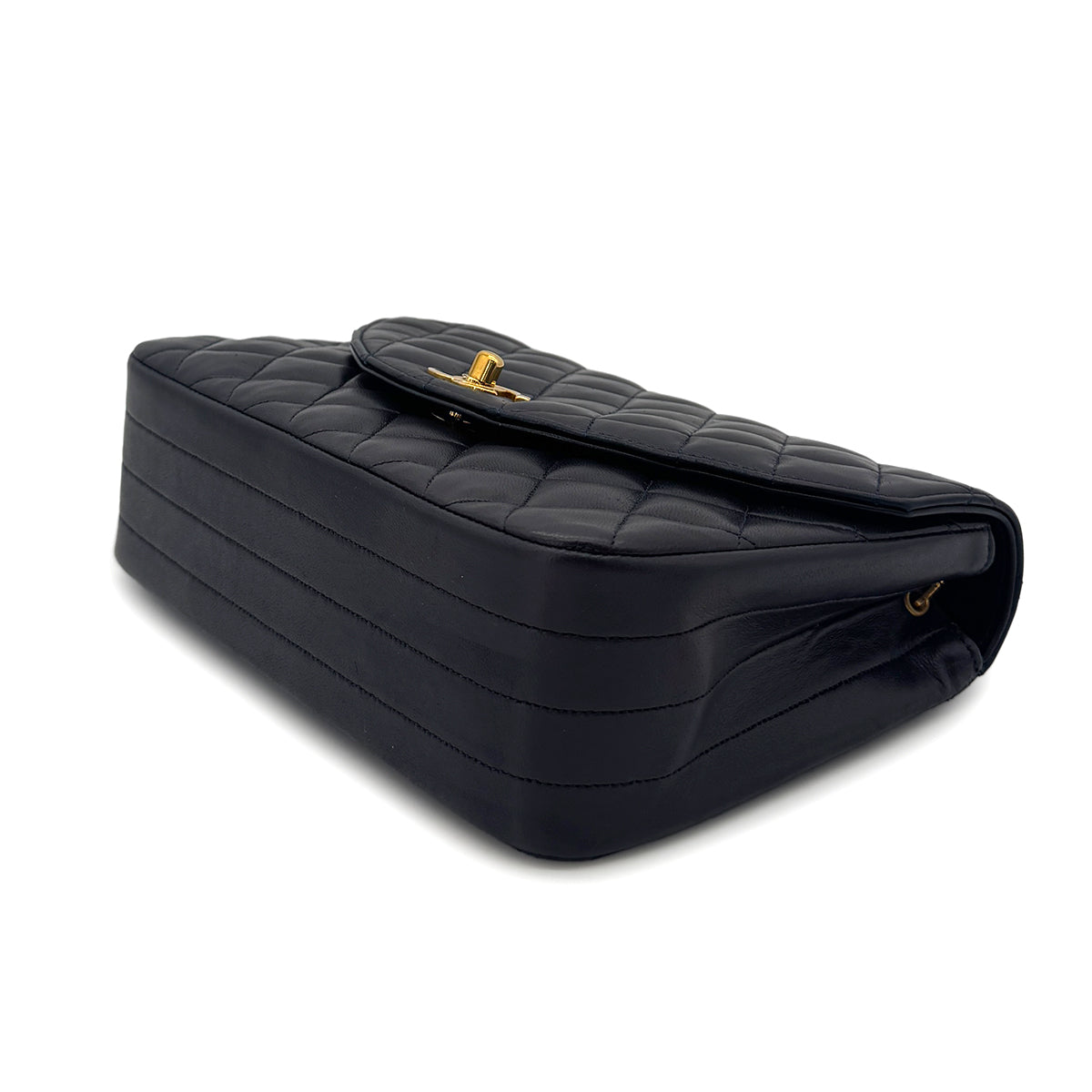 CHANEL VINTAGE MATELASSE HALF MOON CHAIN SHOULDER BAG NAVY LAMB SKIN 90300010