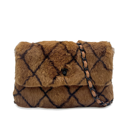 CHANEL VINTAGE MATELASSE CHAIN SHOULDER BAG BROWN RABBIT FUR 90300020