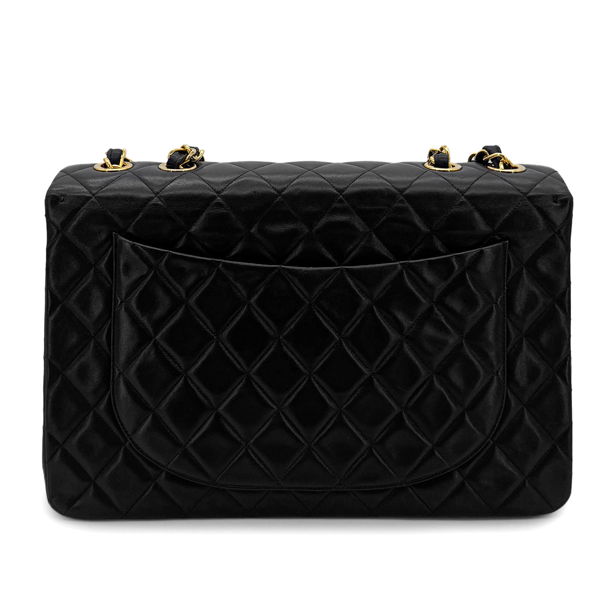 CHANEL VINTAGE MAXI MATELASSE 34 CHAIN SHOULDER BAG BLACK LAMB SKIN 90300024