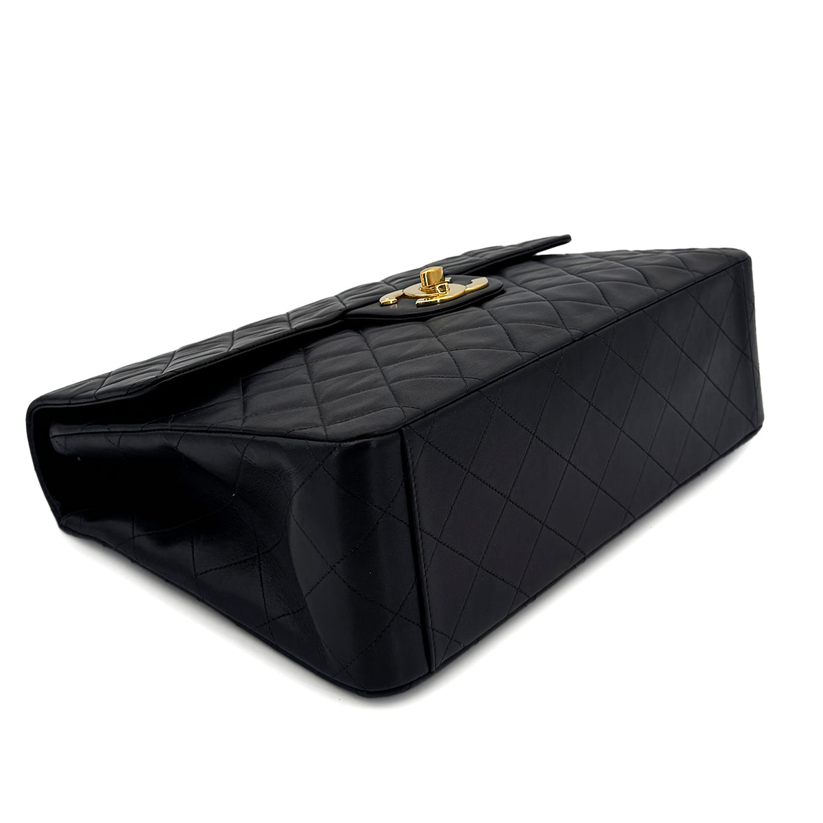 CHANEL VINTAGE MAXI MATELASSE 34 CHAIN SHOULDER BAG BLACK LAMB SKIN 90300024