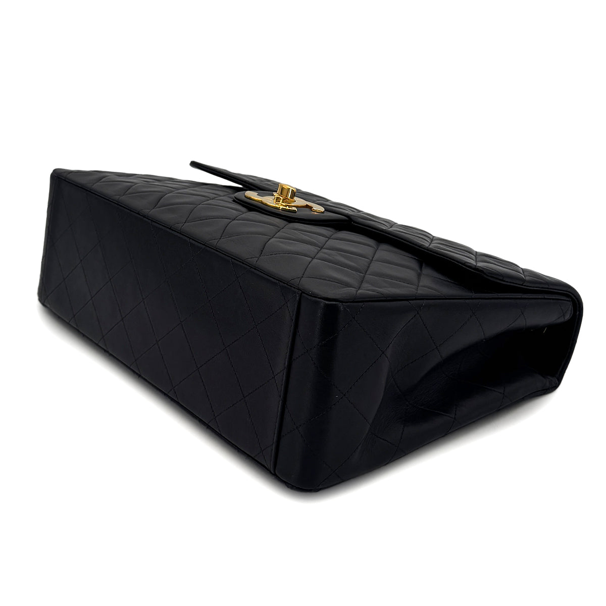 CHANEL VINTAGE MAXI MATELASSE 34 CHAIN SHOULDER BAG BLACK LAMB SKIN 90300024