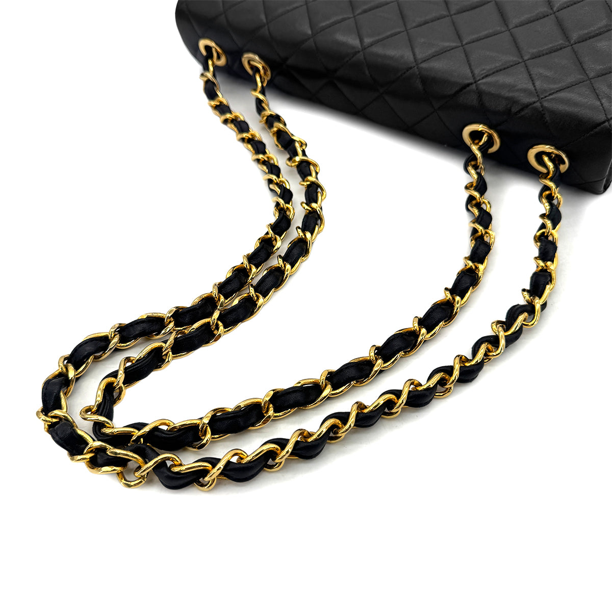 CHANEL VINTAGE MAXI MATELASSE 34 CHAIN SHOULDER BAG BLACK LAMB SKIN 90300024