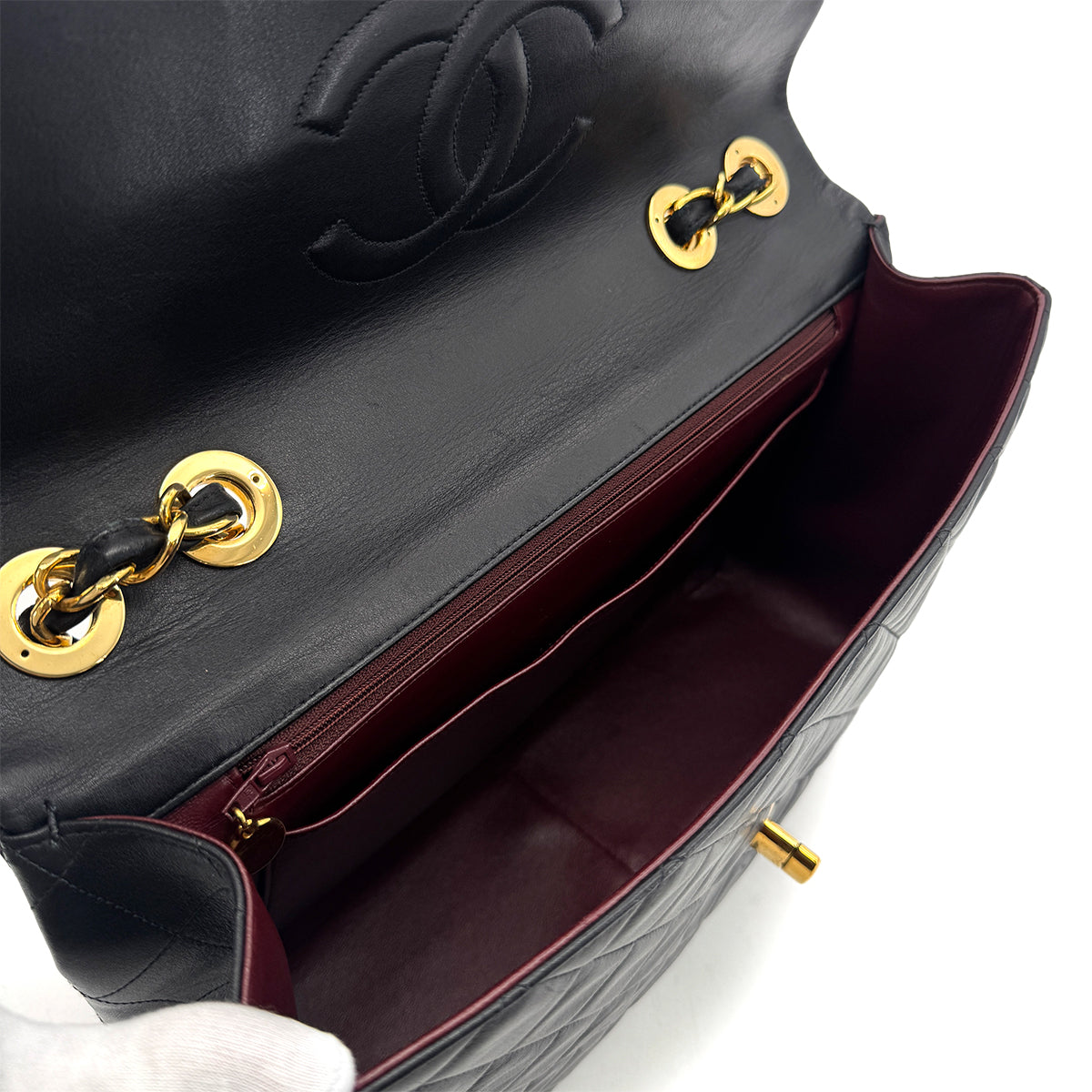 CHANEL VINTAGE MAXI MATELASSE 34 CHAIN SHOULDER BAG BLACK LAMB SKIN 90300024