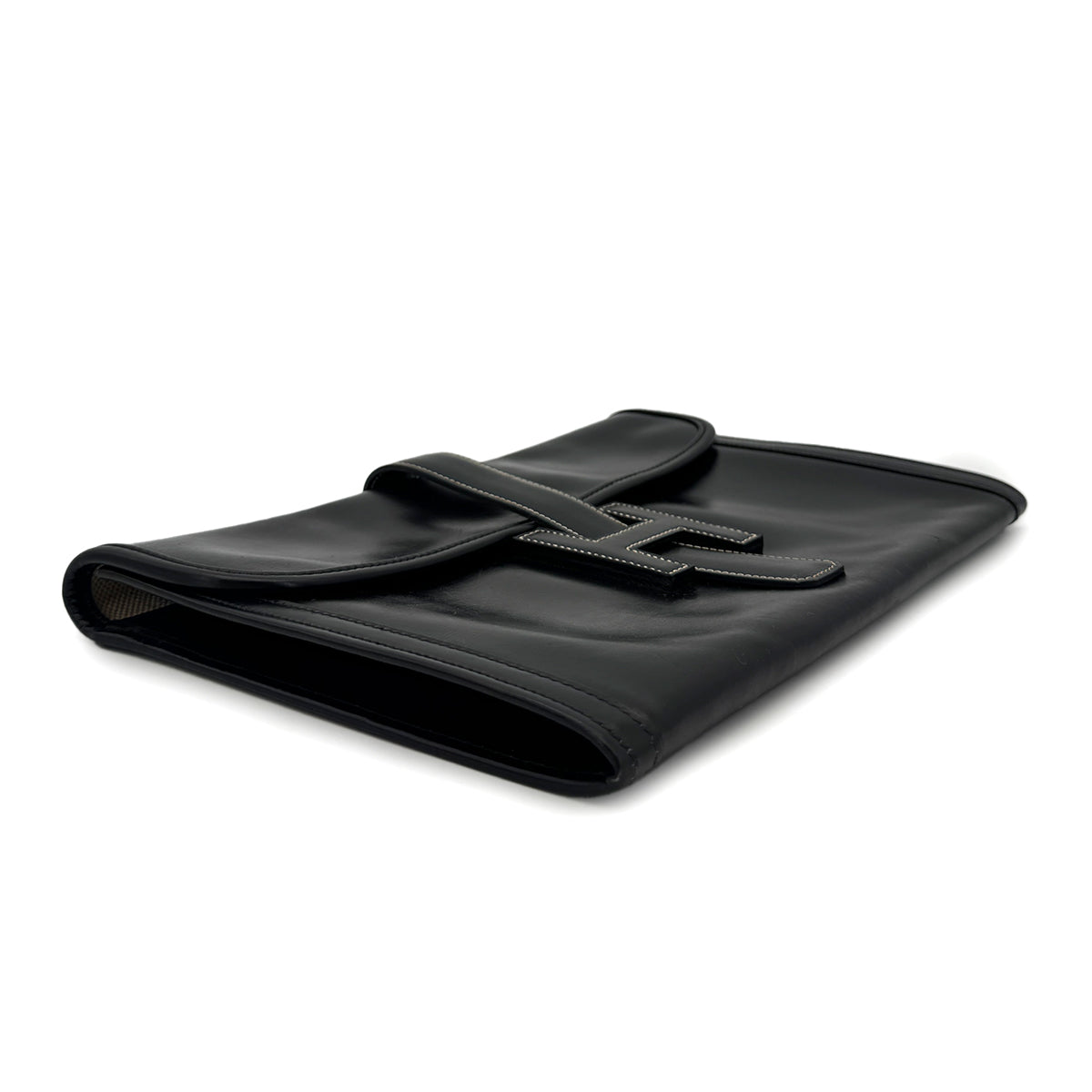 HERMES JIGE PM BLACK BOXCALF CLUTCH BAG 〇L 90300029