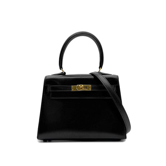 HERMES MINI KELLY 20 BLACK BOXCALF HAND SHOULDER BAG 〇V GHW 90302331