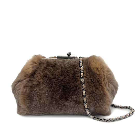 CHANEL VINTAGE CHAIN SHOULDER BAG BROWN FUR 90300546