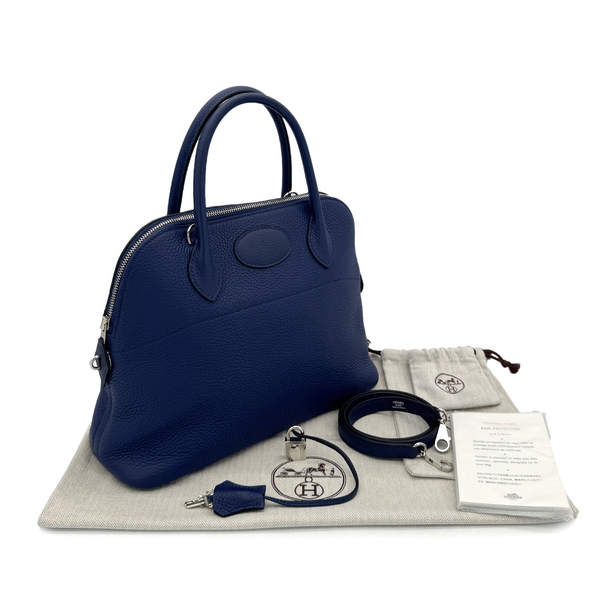HERMES BOLIDE 31 BLUE SAPHIR TAURILLON CLEMENCE HAND SHOULDER BAG □Q SHW 90300548