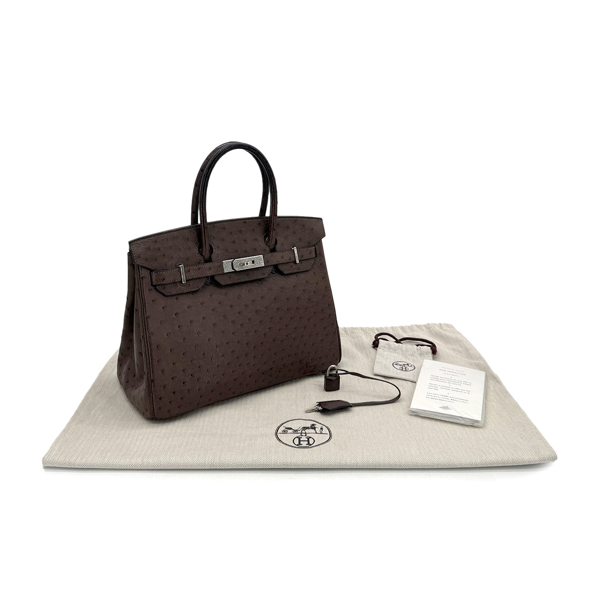 HERMES BIRKIN 30 BROWN OSTRICH HAND BAG □N SHW 90300555